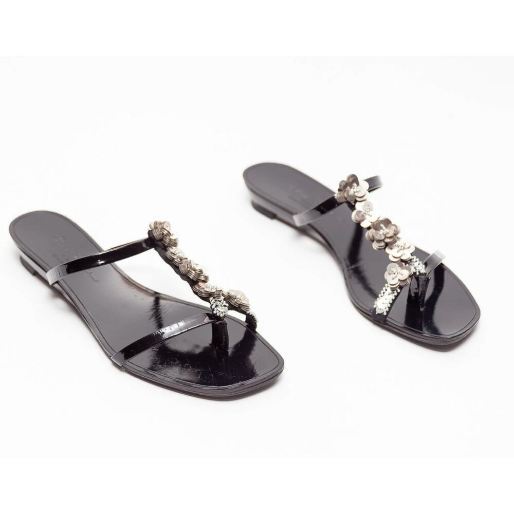 Robert Clergerie Vintage Sandals Slide Embellished Black Silver Size 6.5